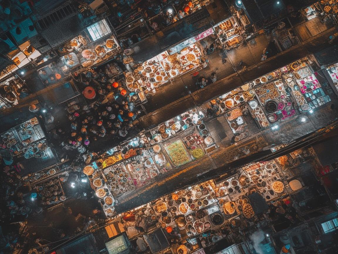 无人机视角下的美食街奇妙飞行之旅